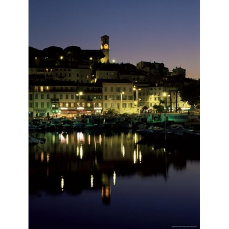 View Across Harbour to the Old Quarter of Le Suquet, at Night, Cannes, French Riviera, France Print Wall Art By Ruth