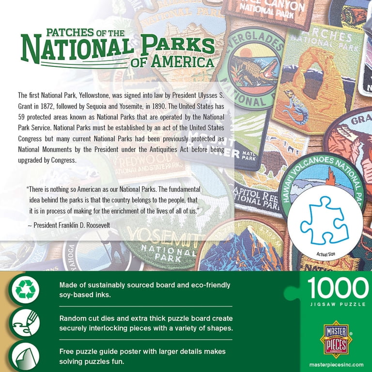 1000-Piece Jigsaw Puzzle – National Parks Patches Map, 19.25x26.75 Inches, Made In USA, Eco-Friendly
