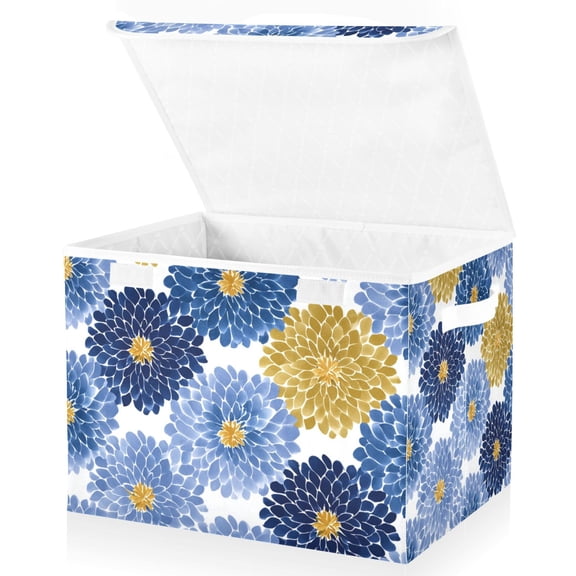 Foldable Fabric Storage Bin With Handle Collapsible Basket Box Storage With Lid Organizer Large Simple Chrysanthemum