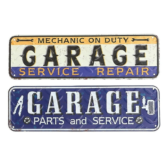 Embossed Galvanized Wall Sign (Garage Service) (Asstd) - Set of 2
