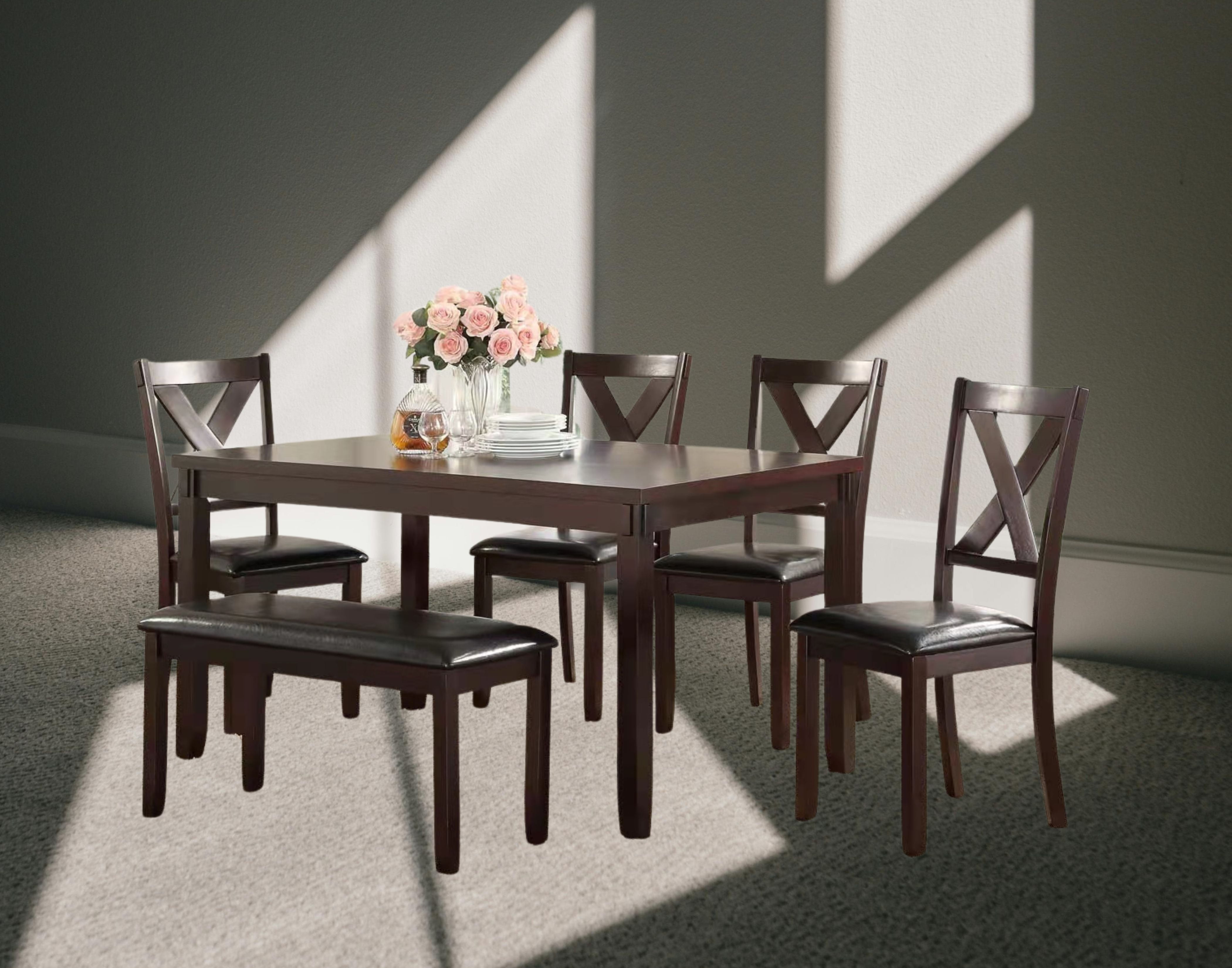 K-Living Scilla 6-Piece Solid Wood Dining Set ( 1 TABLE WITH 4 CHAIRS & 1 BENCH)