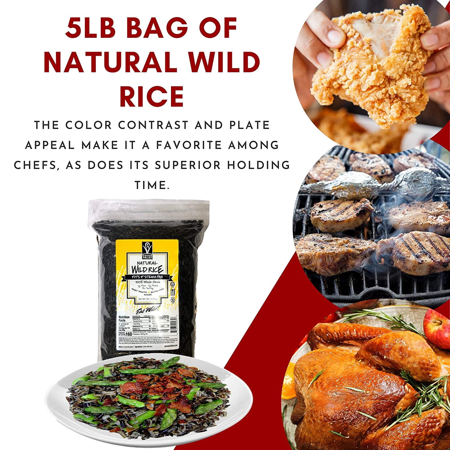 Goose Valley Natural Wild Rice - Family Reserve 5 lbs - Variety of Jumbo High Fiber and High Protein Whole Grain Rice for Healthy Heart