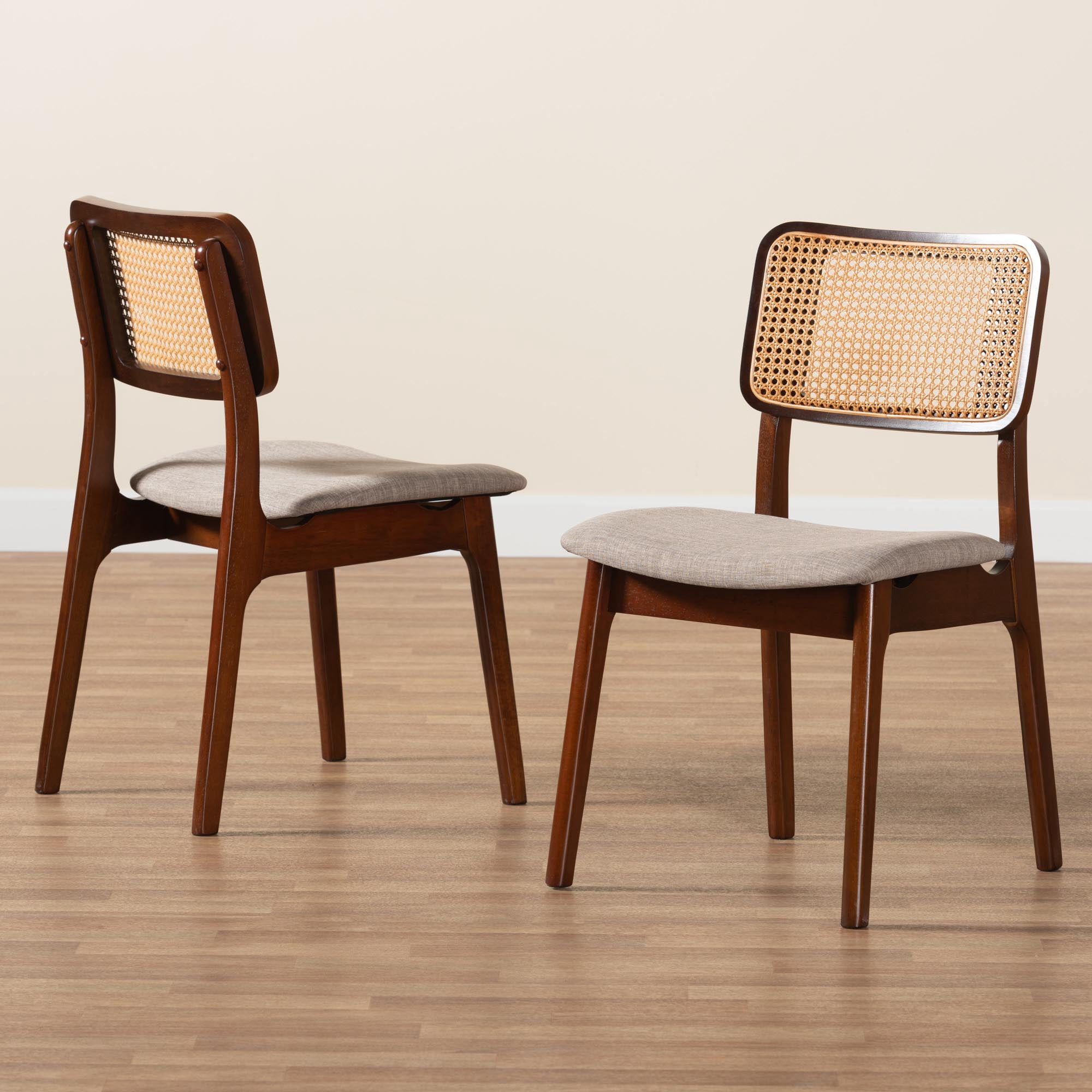 Baxton Studio Dannon Mid-Century Modern Grey Fabric and Walnut Brown Finished Wood 2-Piece Dining Chair Set
