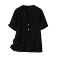 thumbnail image 5 of Uootdi Short Sleeve Tops for Women V Neck Button Placket Crinkled Fabric Blouses Casual Daily Comfortable Tunics Gift, 5 of 7