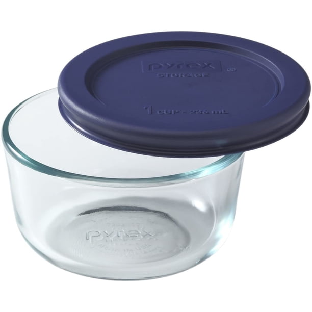 Pyrex 7202 1 Cup Clear Round Glass Food Storage Bowl w/ 7202PC Dark