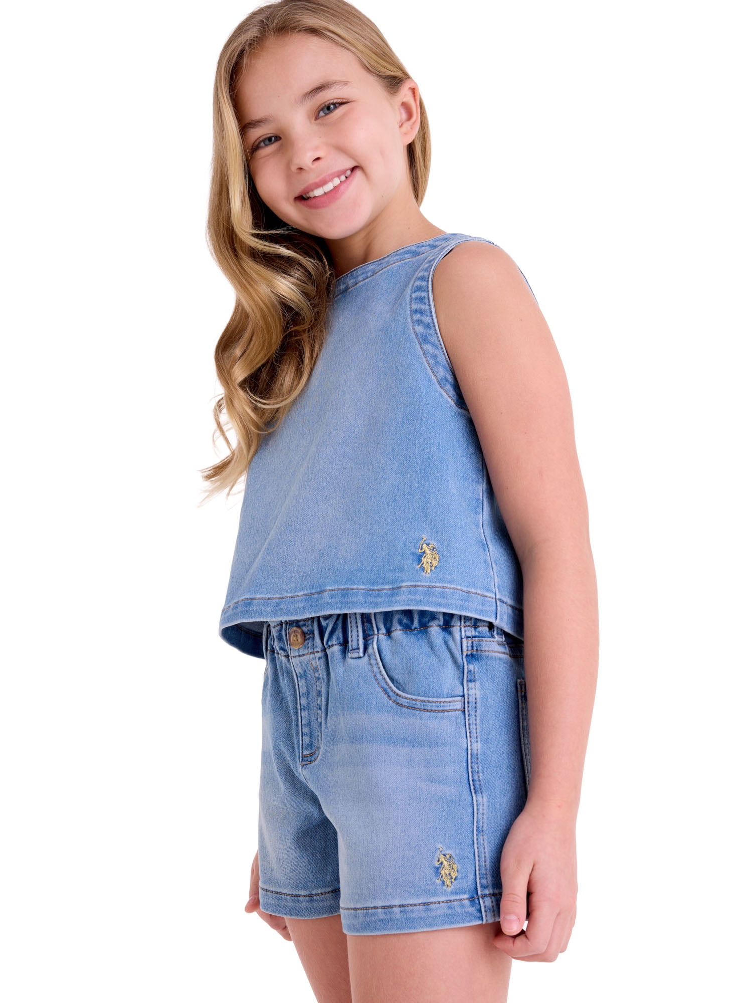 U.S. Polo Assn. Girls Knit Denim Pull On Short, Sizes 4-18