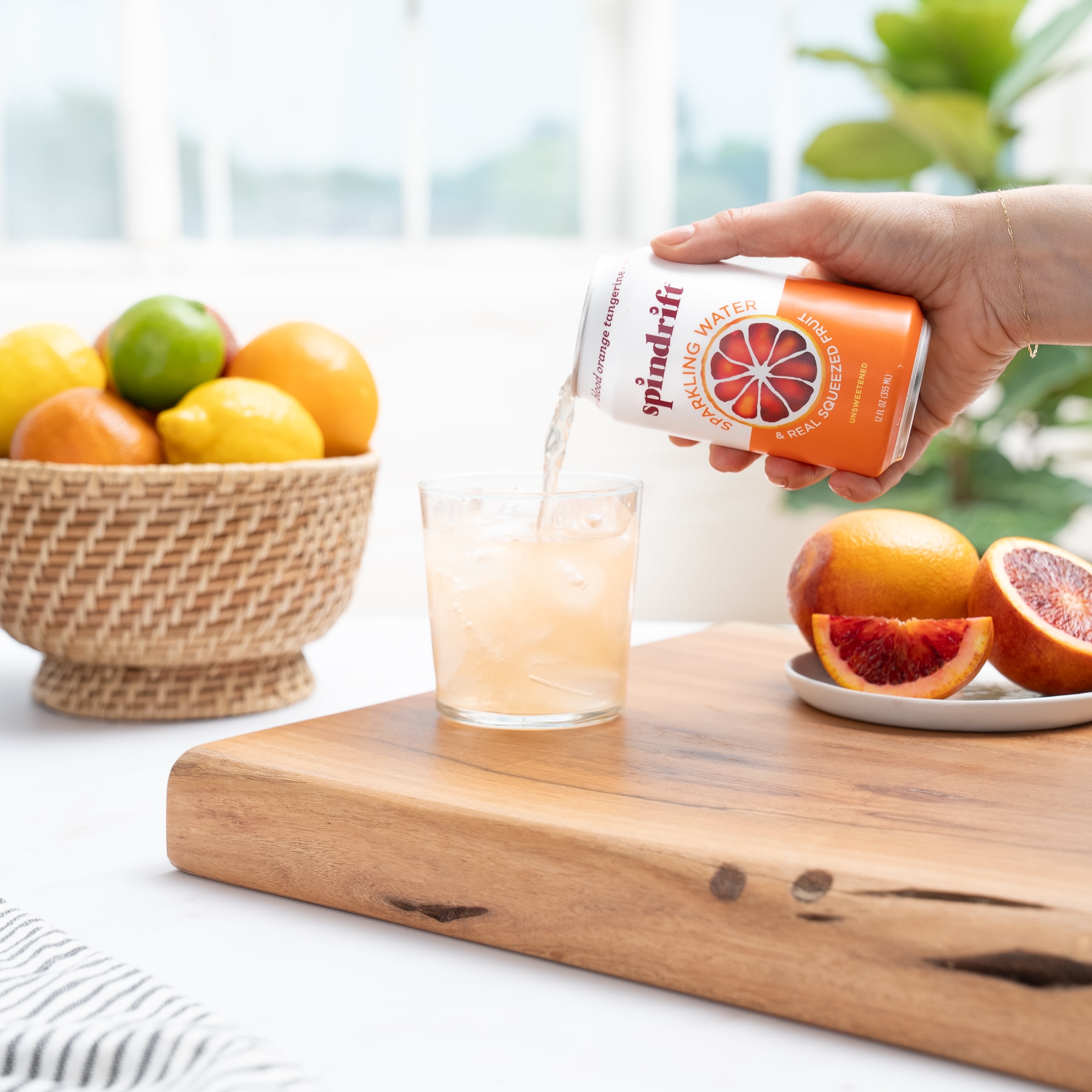 Spindrift Sparkling Water, Blood Orange Tangerine Flavored,  Made with Real Squeezed Fruit, 12 fl oz, 8 Count, No Sugar Added, 12 Calories per Can