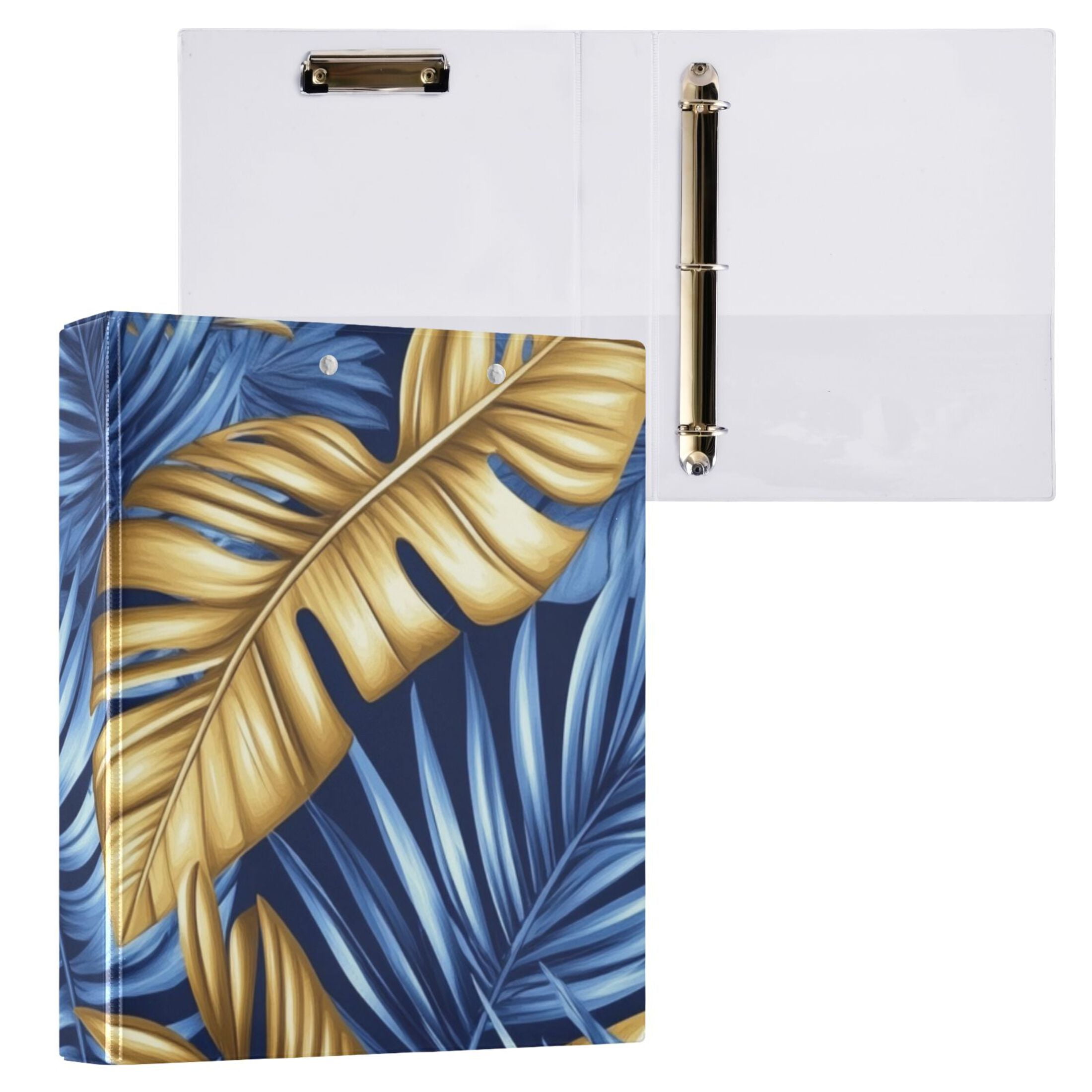 Tropical Leaves 3 Ring Binders 1.5 inch Hardcover File Folders with Interior Pockets A4 Size Organizer for School Office Hospital