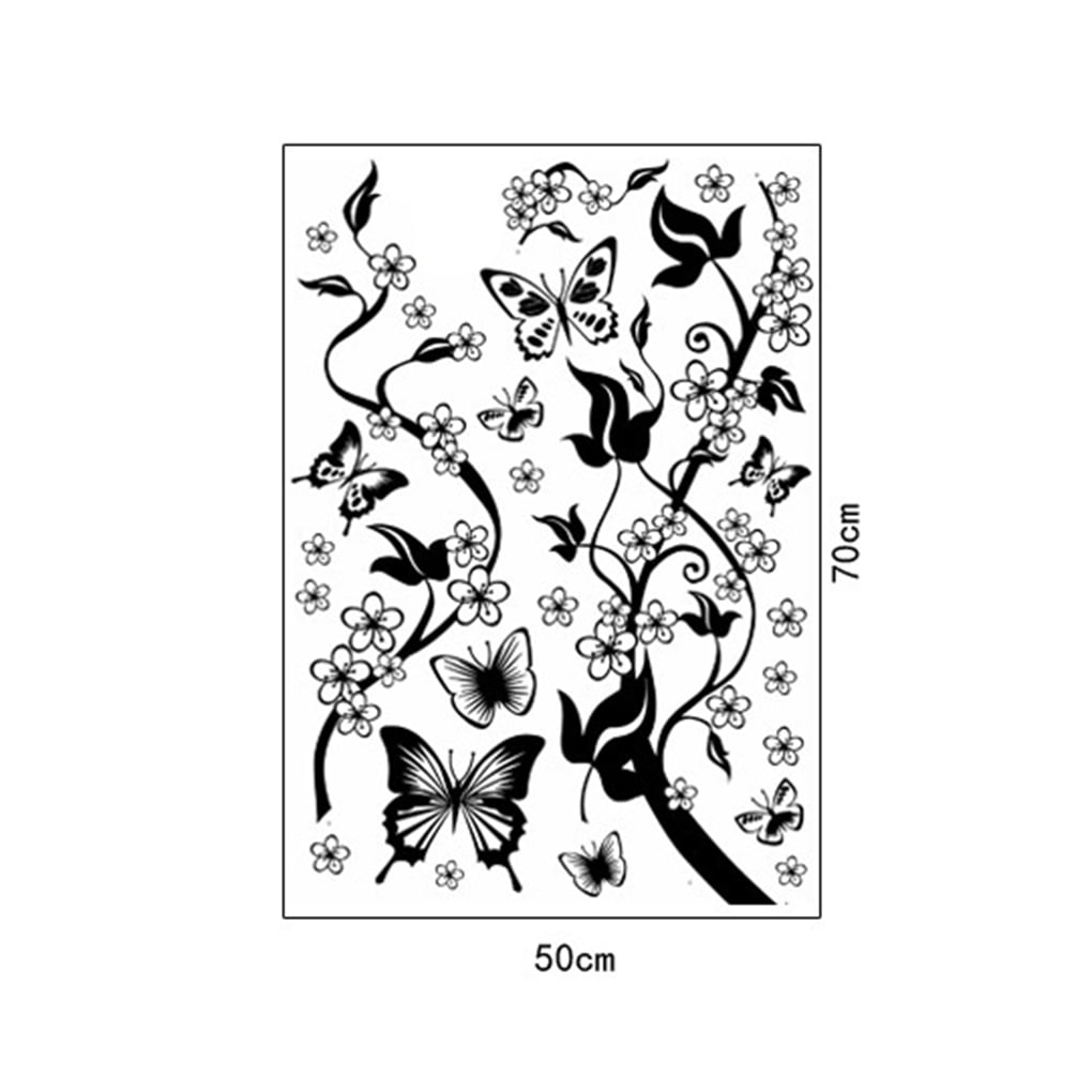 50x70cm Wall Stickers Butterfly Vine Black Flowers Wall Decoration Film Home Decor