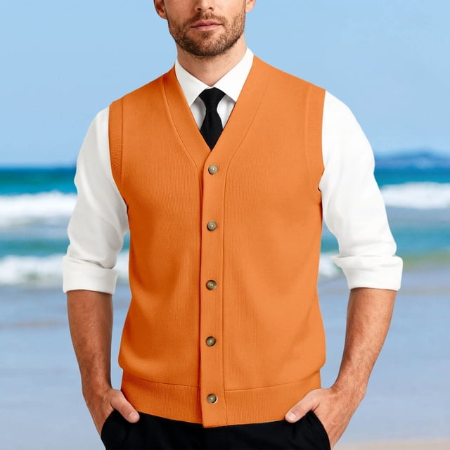 Gilet en Tricot Classique avec Boutons devant pour Usage Quotidien Décontracté et Professionnel - Gilet en Tricot Sans Manches Élégant pour Garde-Robe Homme