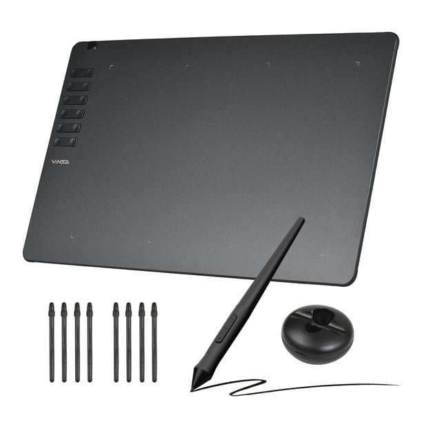 Tableta gráfica VINSA T1161 Tableta gráfica de dibujo Boceto de creación de arte ultradelgado con lápiz óptico sin batería 8 puntas de lápiz 8192 niveles de presión 12 teclas de acceso directo pe
