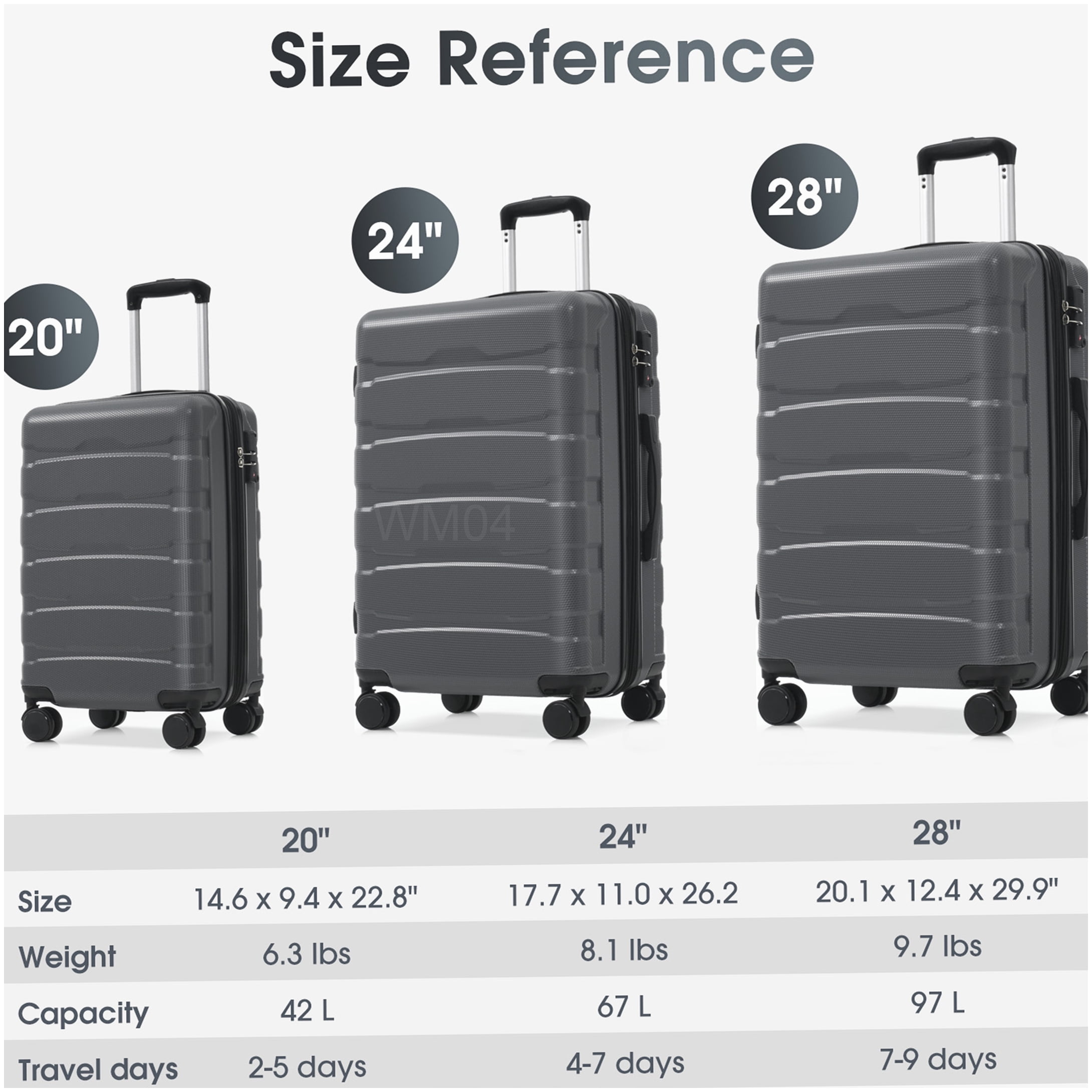 MANGIJOY TSA Lock Hardshell Suitcase 24 Inch, Lightweight Expandable ABS Checked Luggage with 360° Spinner Wheels, Gray