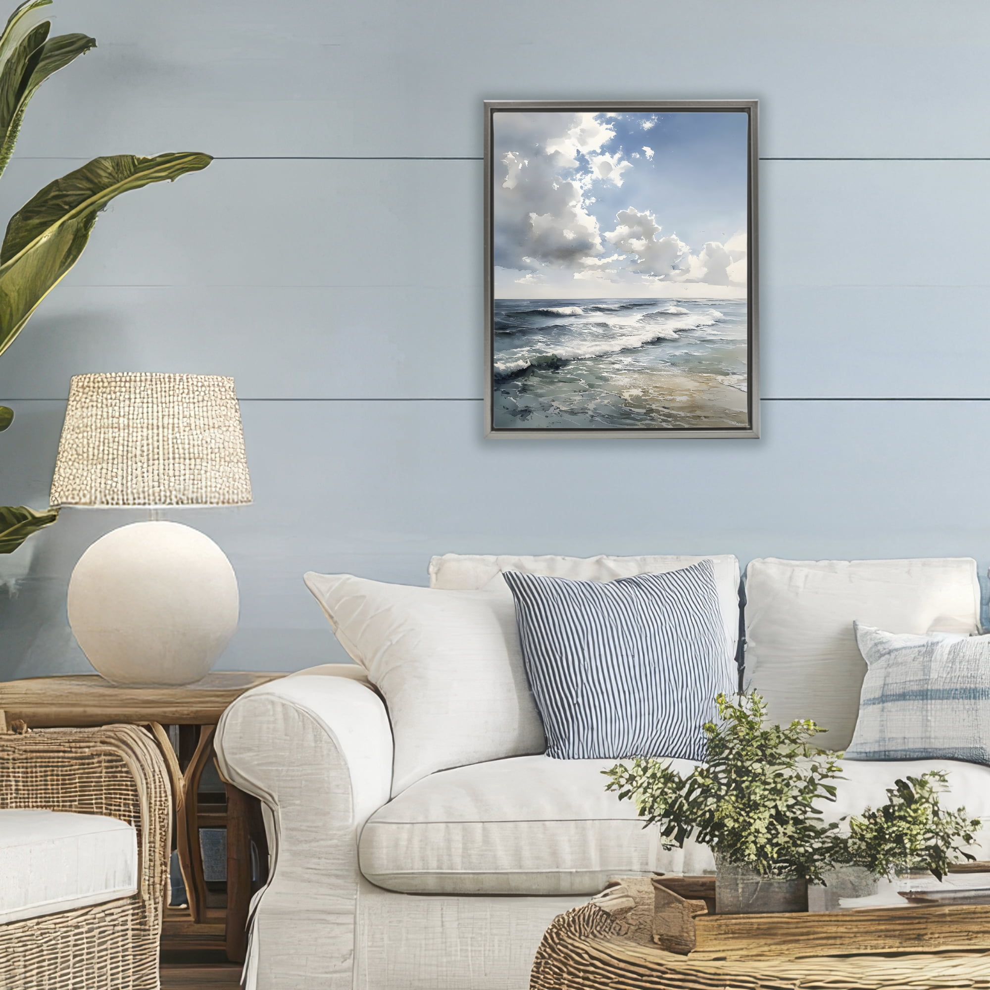 Stupell Industries Soft Waves & Clouds Gray Framed Floater Canvas Wall Art, design by Franklyn Gregory