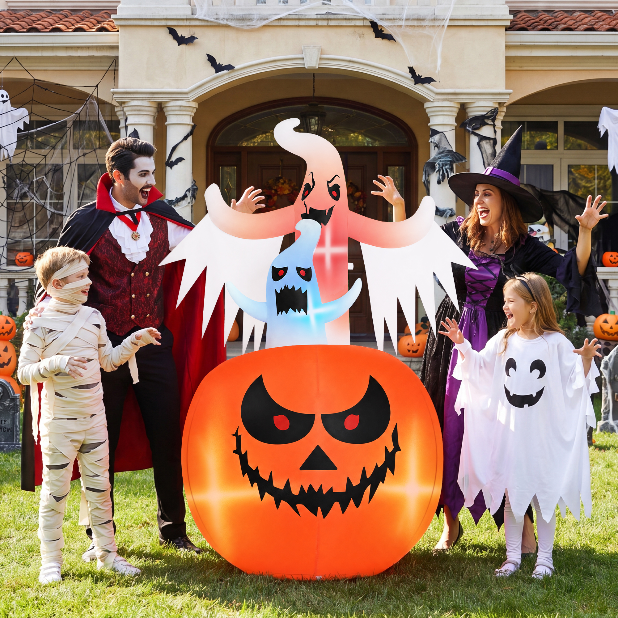 Firstness 6 Ft Halloween Inflatable, Pumpkin Ghost with LED Lights photo 2