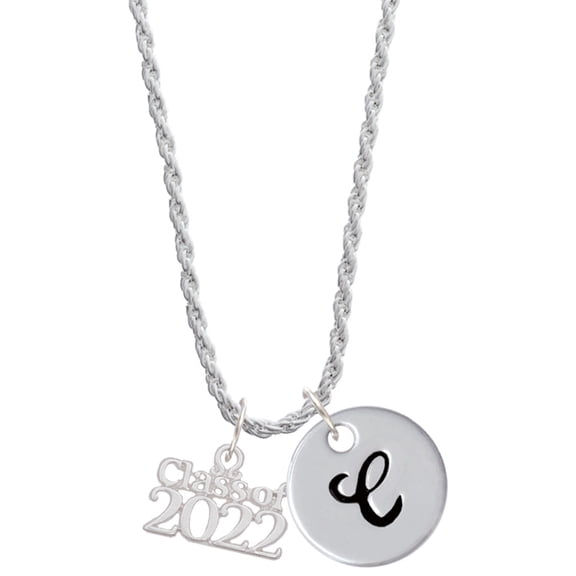 Delight Jewelry Silvertone Class of 2022 Silvertone Script Initial Disc - C - Charm Necklace, 20"+3"