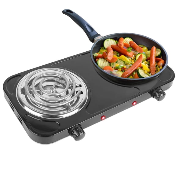 iMounTEK 2000W Double Burner Hot Plate, Portable Electric Stove with 5 Heat Settings – Black