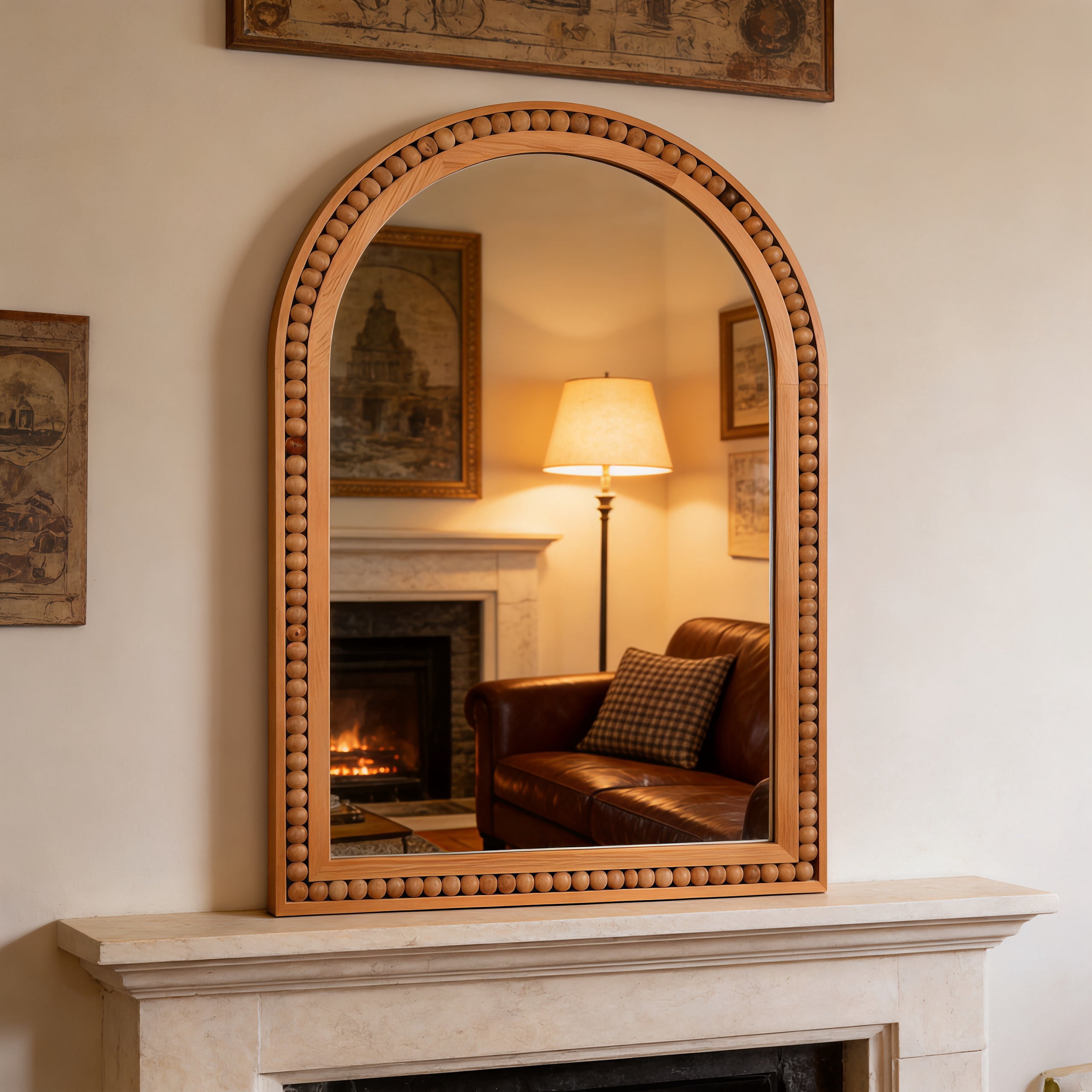 Leumius 36"x 24" Arched Bathroom Mirror Wall Mirror with Wooden Frame,Rustic Farmhouse Decor Mirror for Entryway, Bathroom & Living Room,Brown