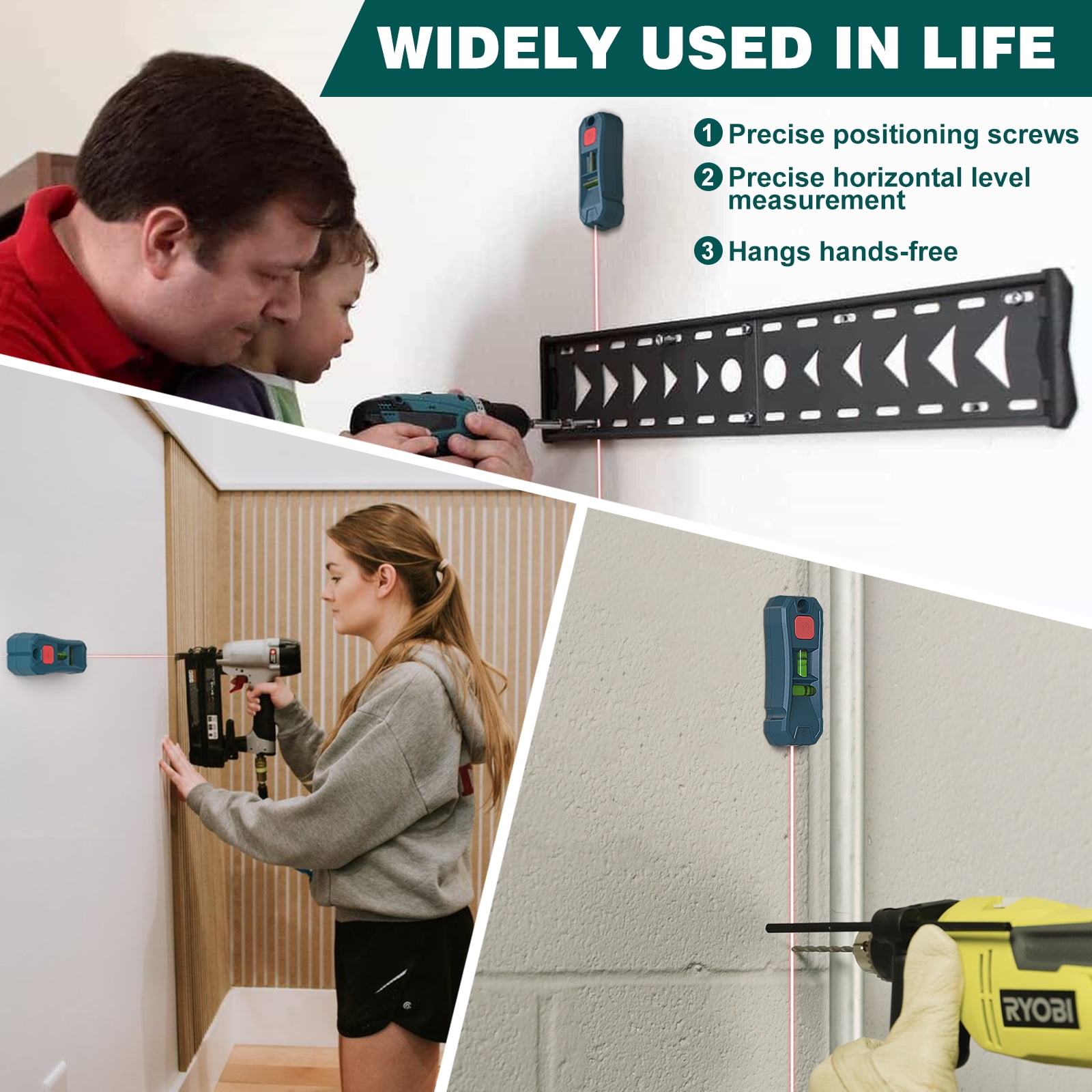 Level Laser Tool | Hanging Pictures and Home Renovations,Horizontal & Vertical Bubble of No Drilling& Hands-Free