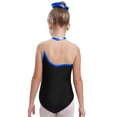 thumbnail image 2 of Yanarno Kids Girls Gymnastics Leotard Metallic Striped Sleeveless Bodysuit with Shorts Dance Athletic Royal Blue 4, 2 of 7