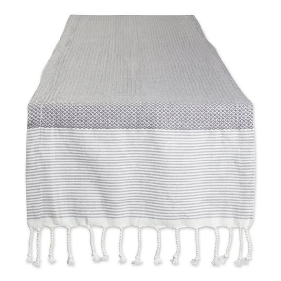 Contemporary Home Living Striped Borders Woven Diamond Table Runner - 72" - Gray and White