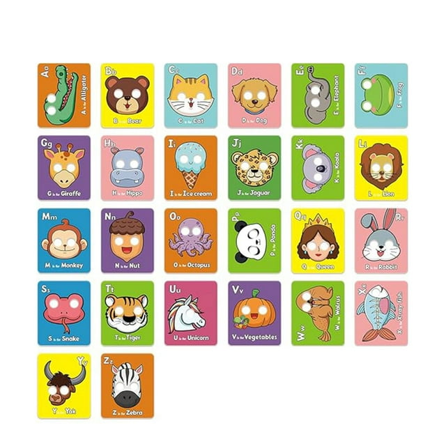 Alphabet Flash Cards With Animal Masks 26 Piece Set For Preschool Learning Activities Ages 3 To 5