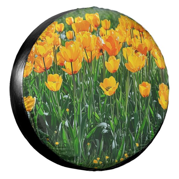 KAKALAD Yellow Orange Flower 04 Spare Tire Cover Universal Vehicle Accessories Buckle Car Tools 14”in