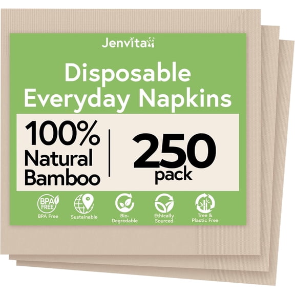 Everyday 100% Bamboo Compostable Napkins Disposable 250-Pack | Table for Lunch, Dinner,Events & Entertaining 2-Ply FSC Certified Paper Towels 6.5 x 6.5Inch