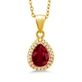 thumbnail image 2 of Gem Stone King 6.50 Ct Pear Shape Red Created Ruby 18K Yellow Gold Plated Silver Pendant and Earrings Jewelry Set, 2 of 5