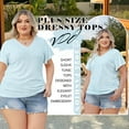 thumbnail image 5 of VDJ Women Plus Size Tops Round neck Flare Short Sleeve Business Blouse Elegant Sky Blue Dressy Tunic Shirt Clothes Size XL, 5 of 10