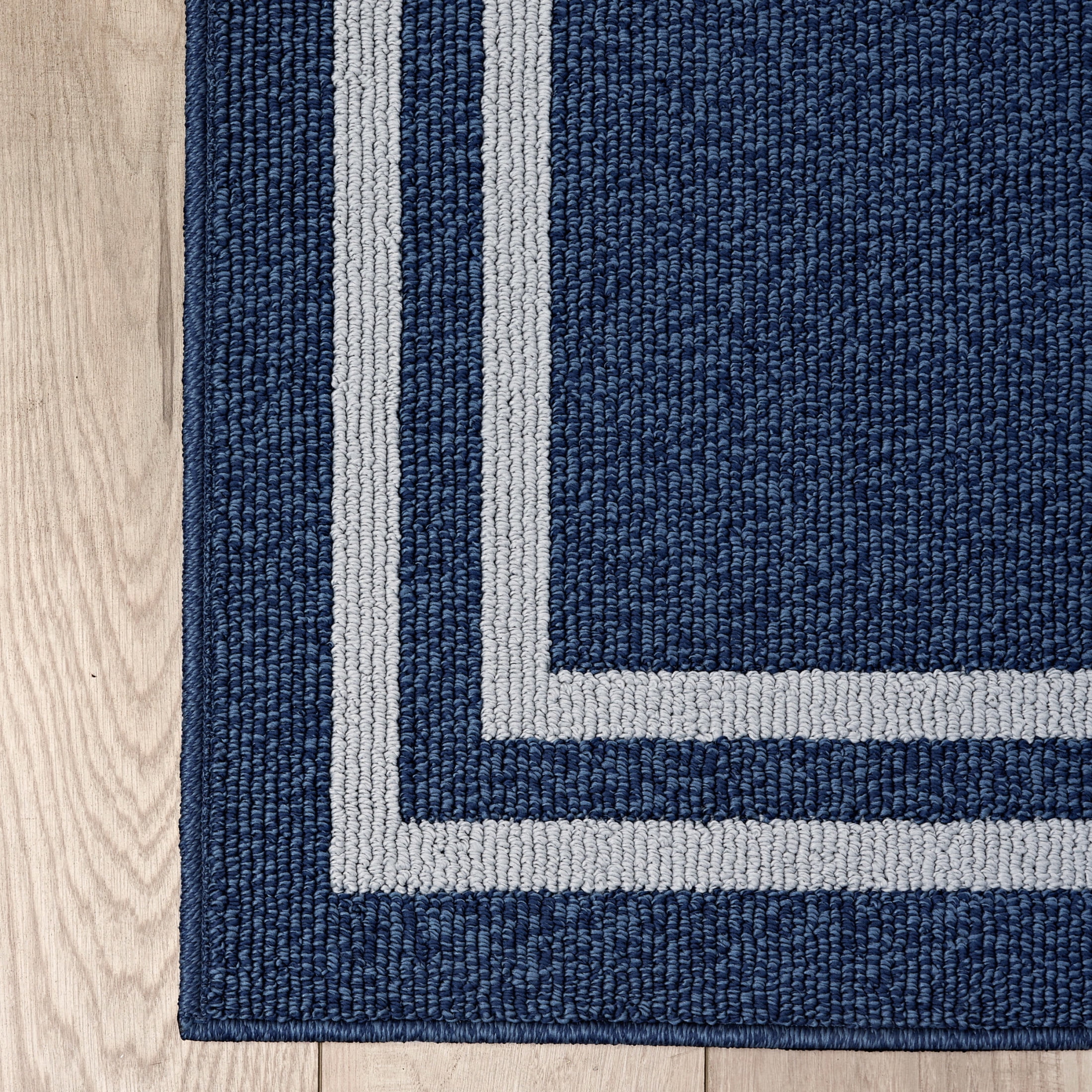 Washable Skid-Resistant Runner Rug, Border, Denim Twist and Light Grey, 26" x 60"