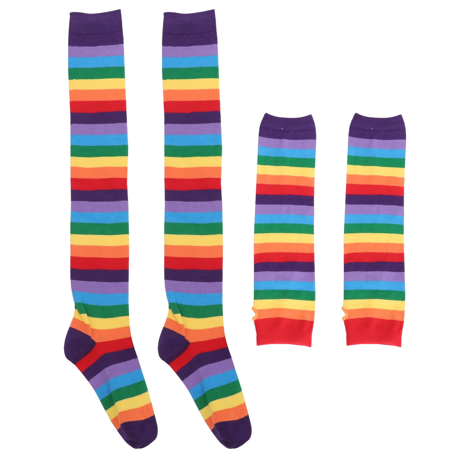 Girlslove talk Rainbow Thick Knee Arm Warmer Leg Stocking Colorful Thigh High Socks Party Striped Accessory Decoration Rainbow Color
