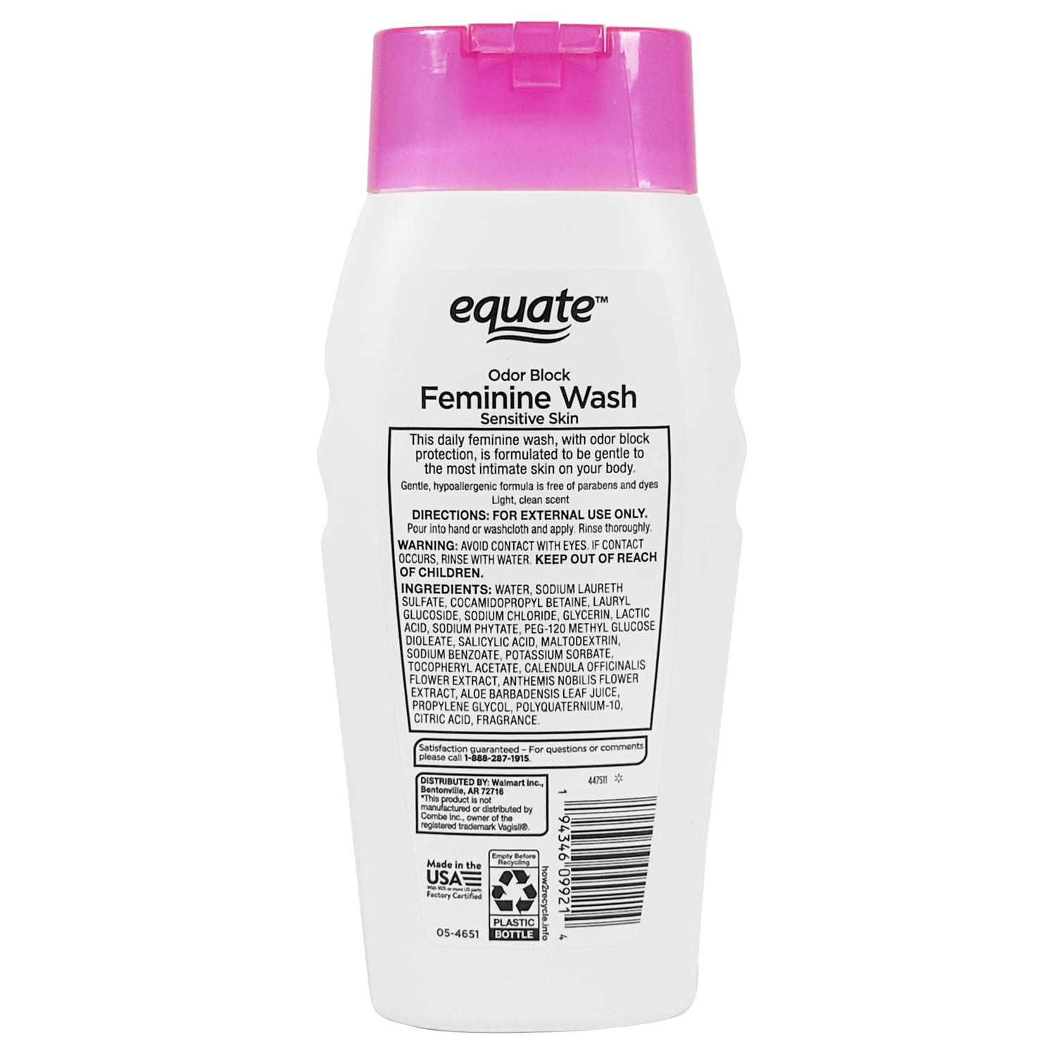 (3 pack) Equate Odor Block Feminine Wash for Sensitive Skin, 12 fl oz