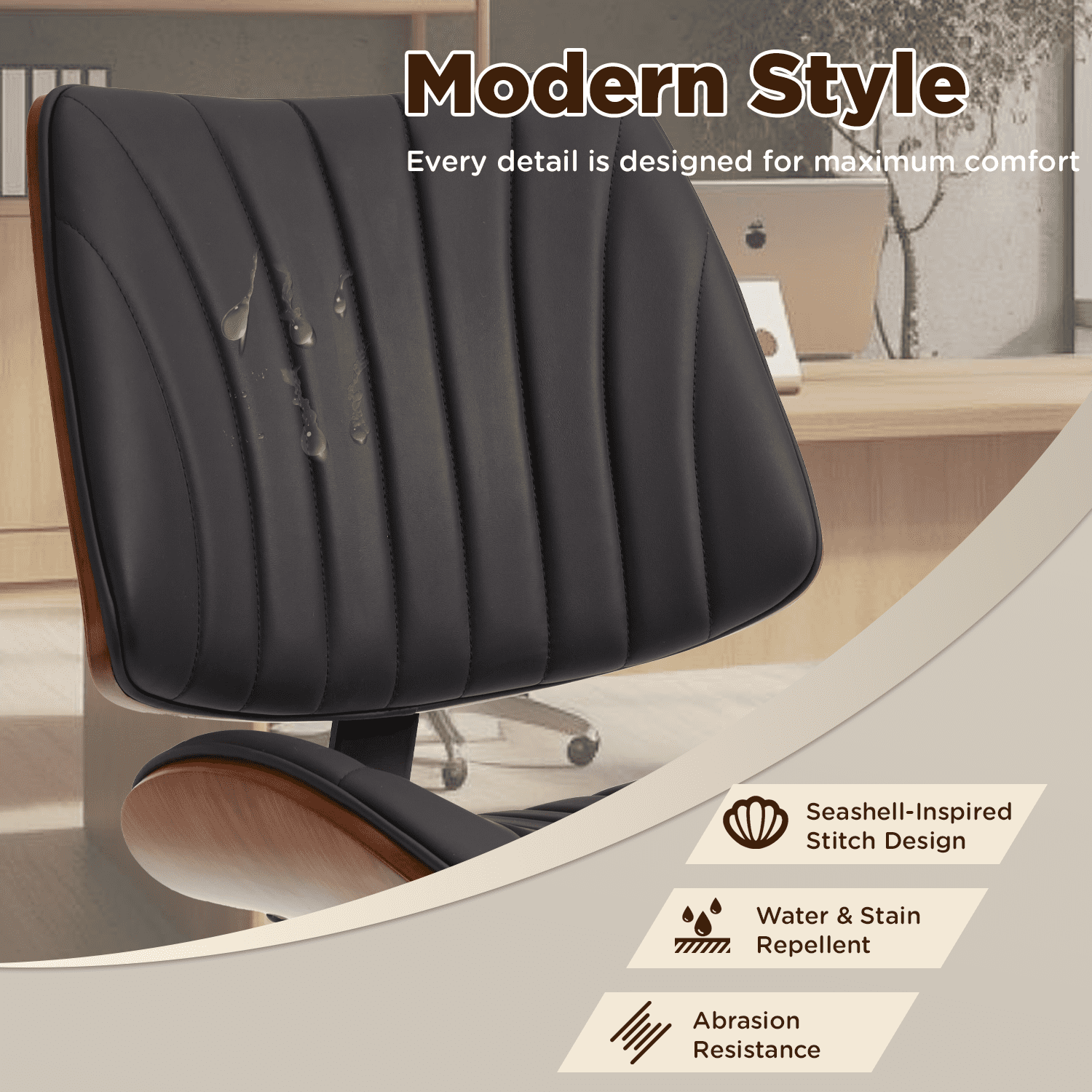 Erinnyees Wooden Office Desk Chair, Modern Armless Chairs, Armless, Adjustable Height, with Swivel Wheels for Small Spaces, Black