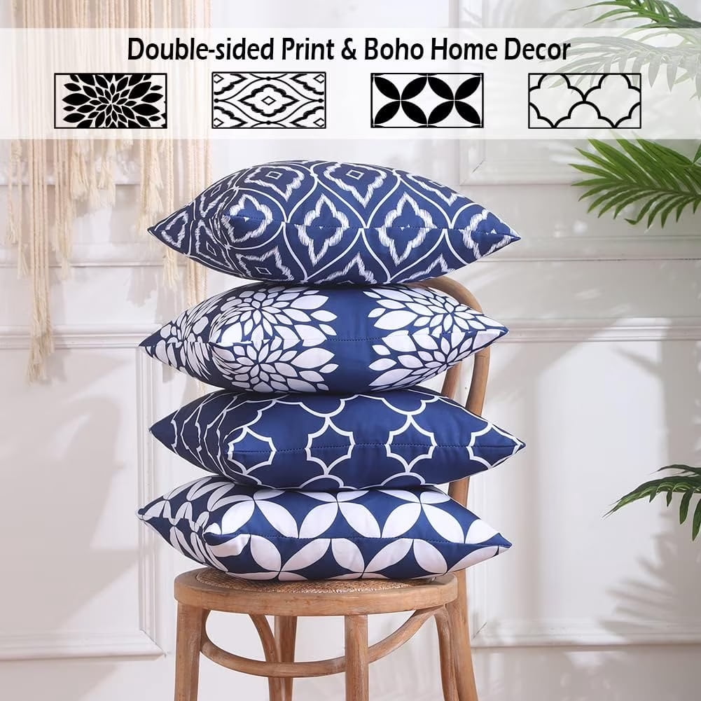 Aaekzj Navy Blue Outdoor Throw Pillow Covers 18x18 Set of 4 Patio Porch Pillow Covers Outdoor Patio Decor Aesthetic for RV Garden and Patio Furniture No Inserts