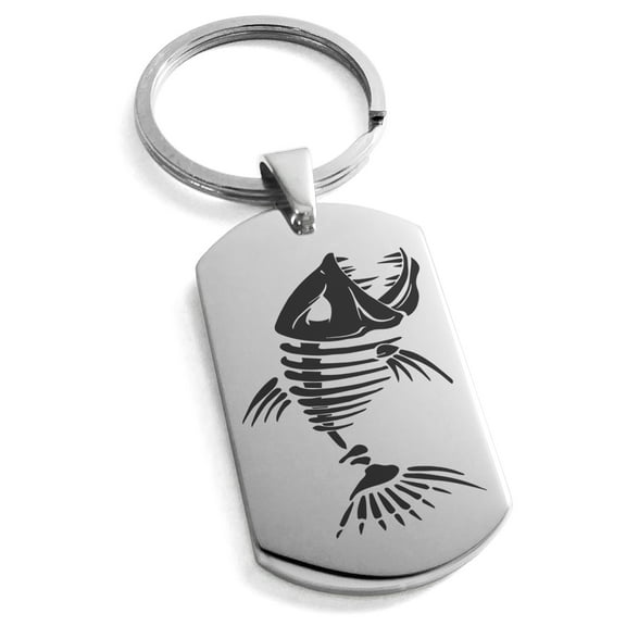 Tioneer Stainless Steel Vicious Hellfish Engraved Dog Tag Keychain Keyring