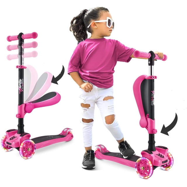Scooter Patineta Hurtle con 3 Ruedas Luces LED Ajustable Asiento Plegable con Freno Infantil Rosa Hurtle H8854666