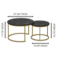 thumbnail image 2 of Peispie 27.6" Round Nesting Coffee Table Set of 2, Modern Stacking End Tables with Sturdy Metal Frame, Faux Marble & Industrial Wood Accent Side Tables for Living Room Bedroom, Black Gold, 2 of 8
