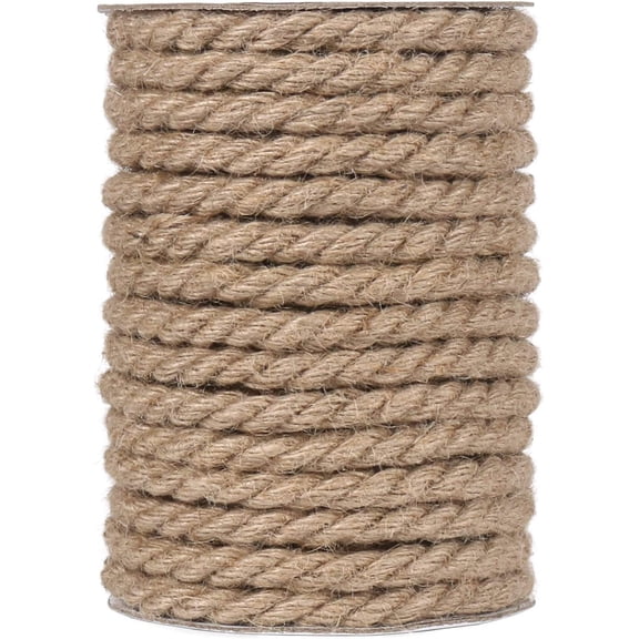 10mm Jute Rope, 50 Feet 3/8 inch Heavy Duty and Thick Twine Decorative Rope for Crafting, Cat Scratch Post, Gardening, Farmhouse Decor, Home Decor