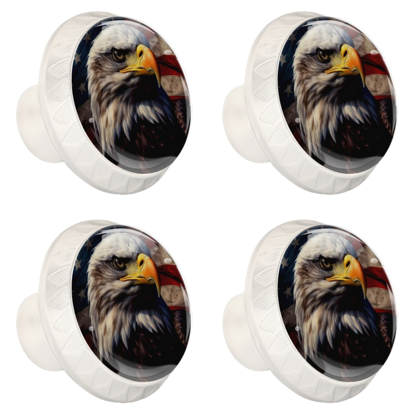 4 Pcs Eagle and American Flag Knobs for Kitchen Cabinet Cupboard Dresser Bookcase Drawer Pulls Handles Round Home Decor