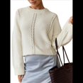 thumbnail image 3 of Suéteres de Punto Grueso para Mujer, Otoño 2025, Larga, Cuello Redondo, Jersey Holgado, Ropa de Moda de Invierno. Lechoso M, 3 of 10