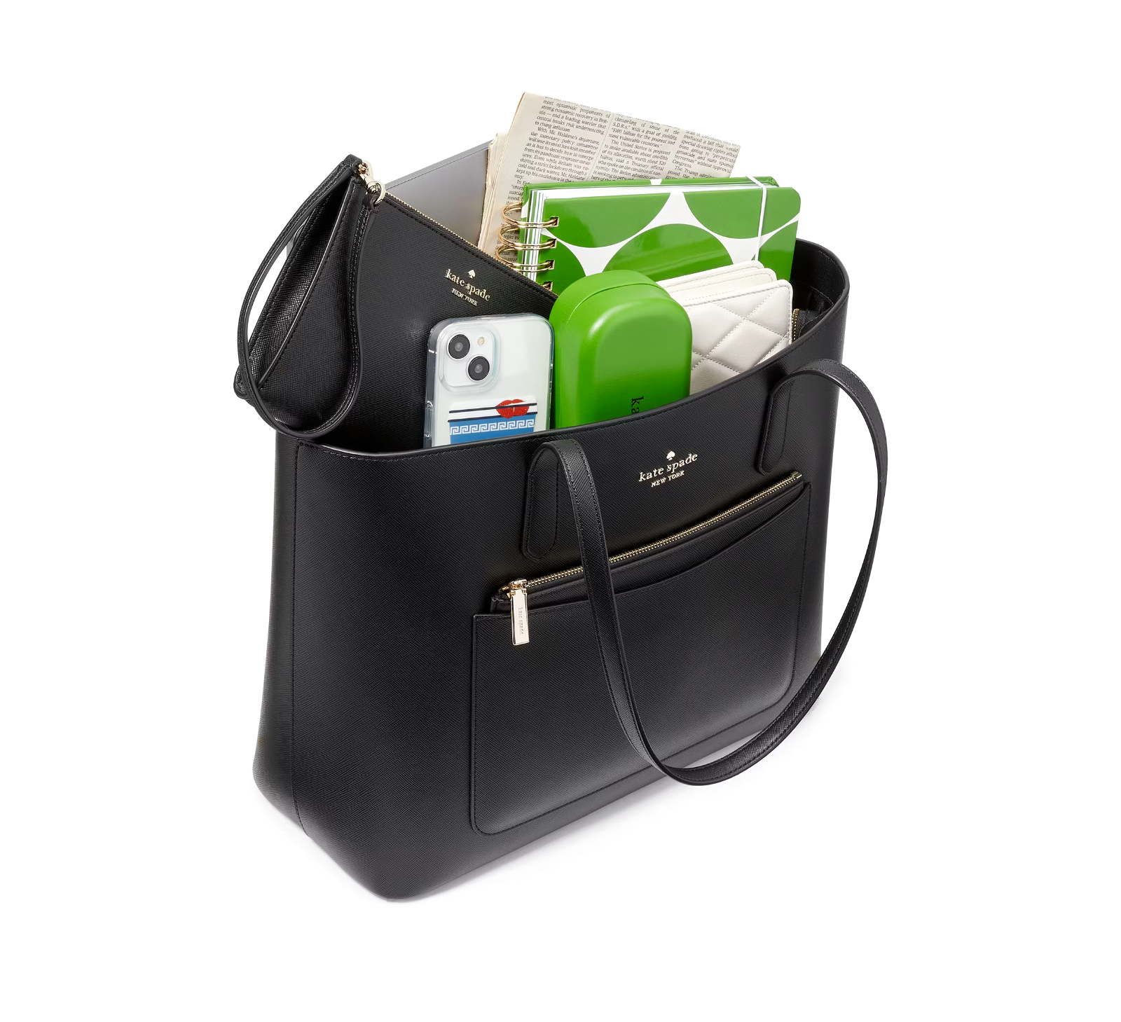 Kate Spade Staci Tote and Wristlet 3 Piece Set Black Leather KF369