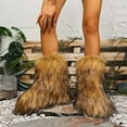 thumbnail image 2 of Rokment Furry Faux-Fur Boots for Women Winter Fuzzy Snow Boots Plush Lined Warm Comfy Indoor Outdoor Mid Calf Flat Short Booties with No Heel Brown Size 6, 2 of 8