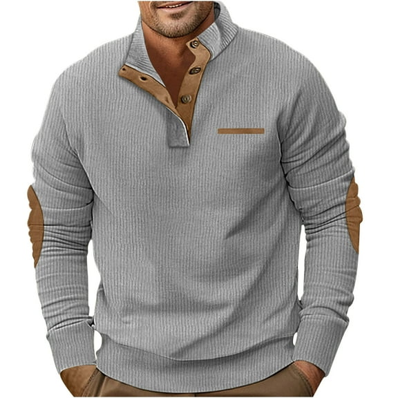 Mens Corduroy Mock Neck Pullovers Shirts Vintage Colorblock Button Up Long Sleeve Sweatshirts Casual Outwear Jackets