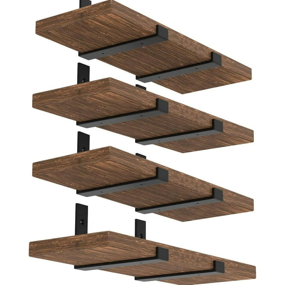 Shelf Brackets 12 Inch, Strong Heavy Duty Floating Shelf Brackets Pack of 8, Industrial Metal Iron Matte Black Shelving Brackets 1/5 Inch Thick Brackets for Shelves 8 PCS