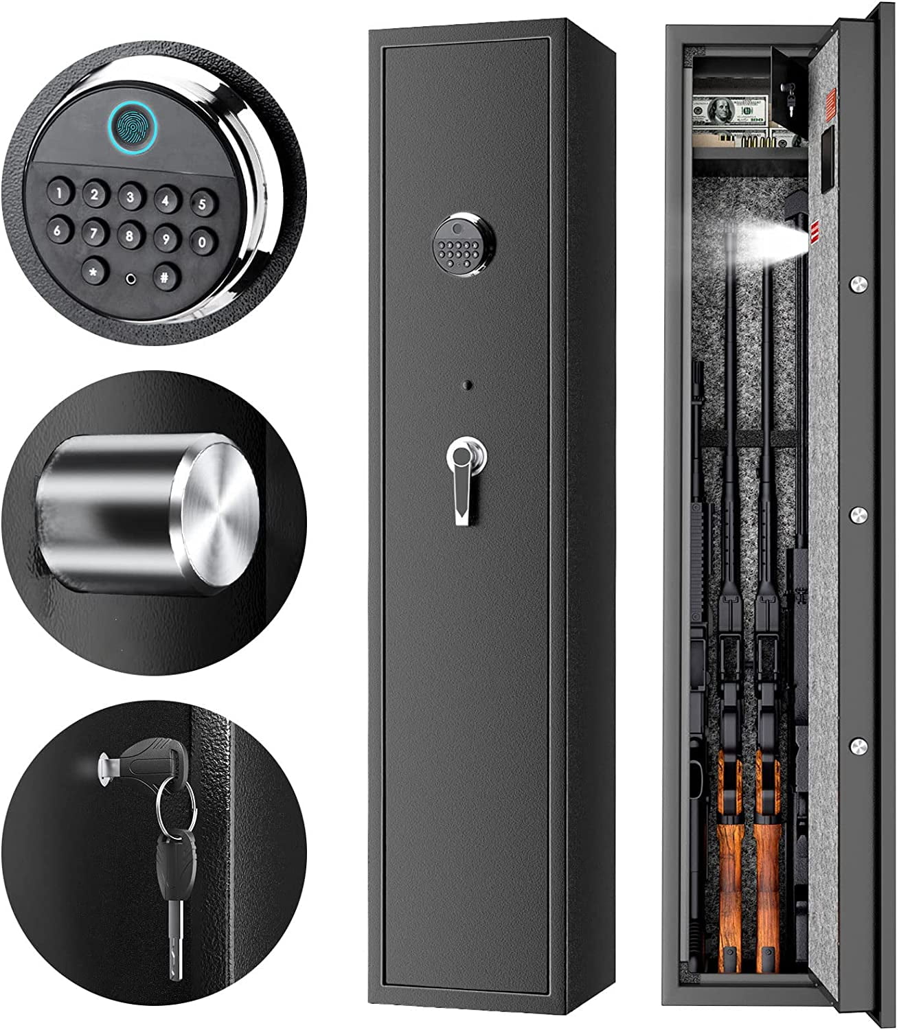 5 Gun Rifle Safe,Biometric Fingerprint Gun Safes for Home Rifles and Pistols,Quick Access