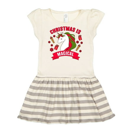

Inktastic Christmas is Magical with Unicorn and Snowflakes Gift Toddler Girl Dress