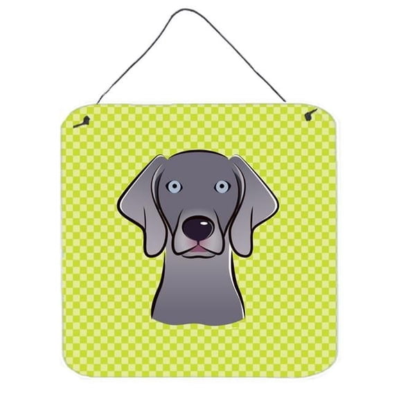 Checkerboard Lime Green Weimaraner Aluminum Metal Wall Or Door Hanging Prints, 6 x 6 In.