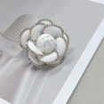 thumbnail image 5 of Dainty Crystal Camellia Flower Brooch Pin for Women Rhinestone Fabric 3D Floral Blossom Brooches Lapel Hair Pins Elegant Wedding Anniversary Dress Accessories Jewelry Gift 6.5cm/2.5in, 5 of 6