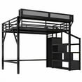 thumbnail image 4 of HICOMILA Queen Size Loft Bed with Storage Shelves and Built-in Wardrobe, Heavy-Duty Metal Loft Bed with Under-Bed Space, USB Ports and LED Lights, Black, 4 of 9