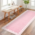 thumbnail image 1 of Nanan 2'x6' Scalloped Edge Area Rug, Machine Washable Low-Profile Woven Carpet, Non-Slip Soft Textured Rug for Living Room Bedroom Nursery Home Decor,Pink, 1 of 8